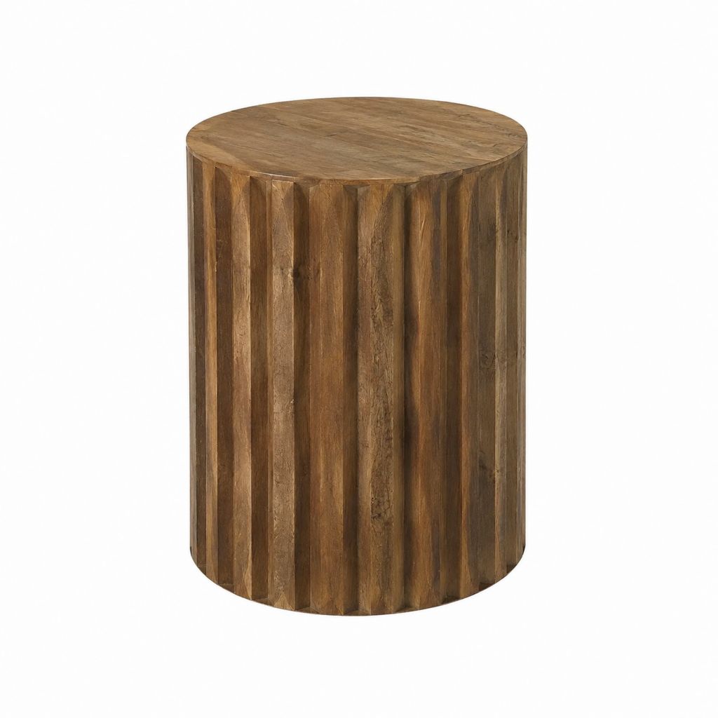 Beistelltisch rund braun aus massivem Mangoholz Ø 40 cm Höhe 45 cm