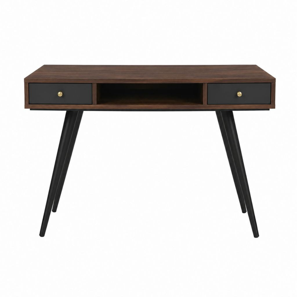 Schreibtisch mit 2 Schubladen und offenem Fach Nussbaum Schwarz MDF Stahl rechteckig 120 x 60 x 75 cm