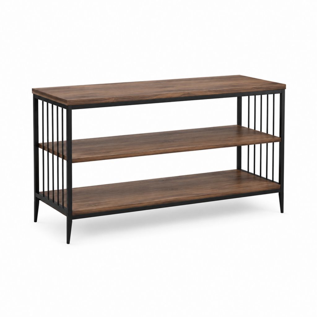 TV-Regal mit 3 Ebenen Braun Schwarz MDF Stahl rechteckig 120 x 40 x 76 cm