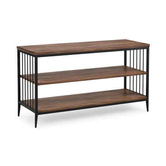 TV-Regal mit 3 Ebenen Braun Schwarz MDF Stahl rechteckig 120 x 40 x 76 cm