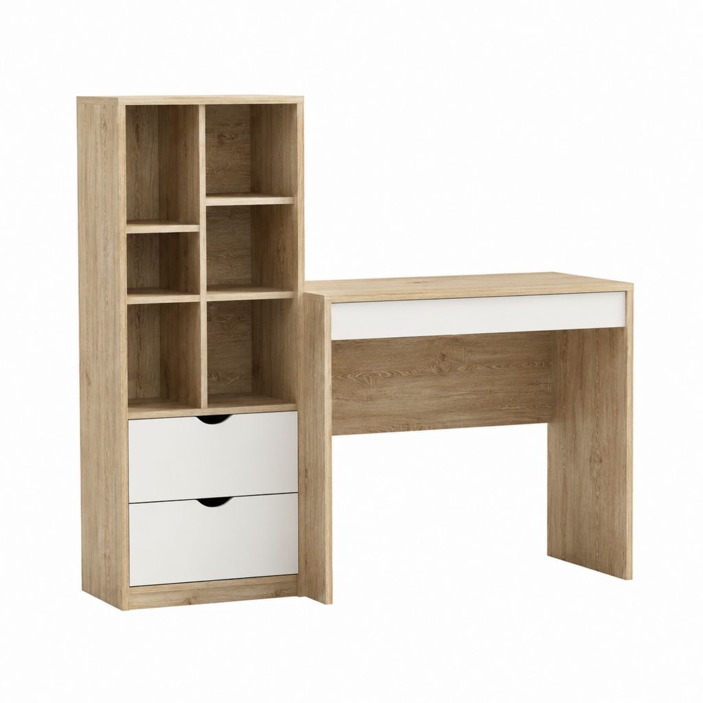Schreibtisch mit Regal und Schubladen Eichefarben Weiß Spanplatte 120 x 50 x 150 cm