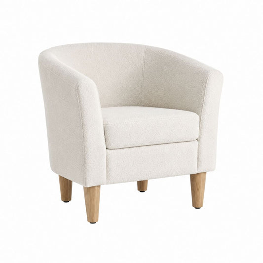 Cocktailsessel Creme mit Polyester-Bouclé und Massivholzbeinen 70 x 72 x 78 cm