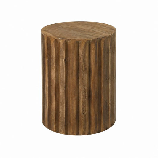 Beistelltisch rund braun aus massivem Mangoholz Ø 40 cm Höhe 45 cm