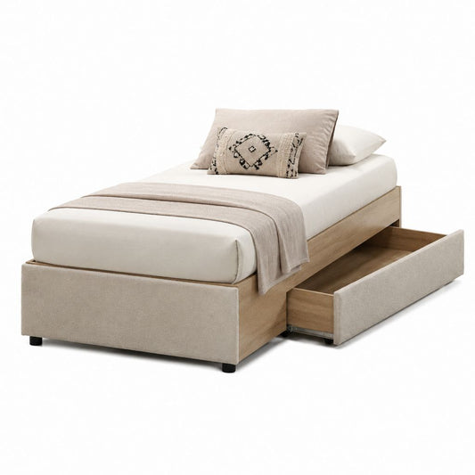 Stauraumbett Einzelbett Beige Eichedekor MDF Rechteckig 90 x 200 cm