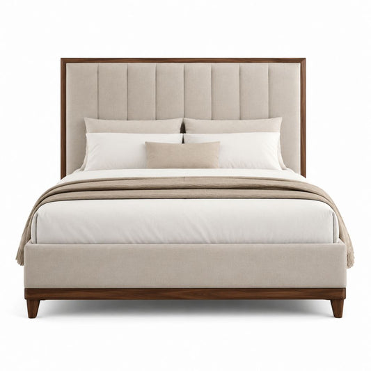 Stauraumbett Beige mit Polyesterbezug und Massivholzrahmen 160 x 200 cm
