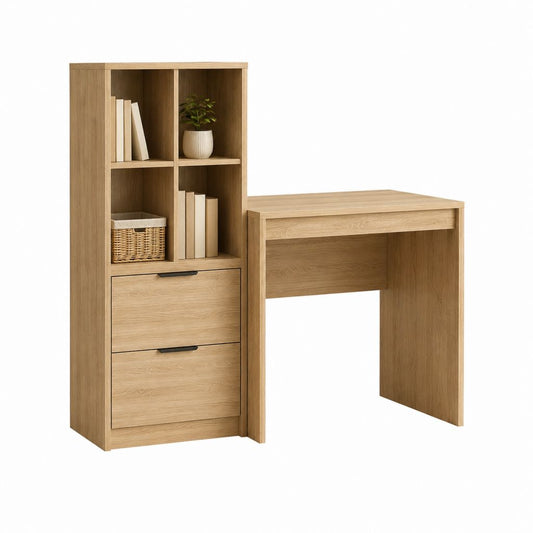 Schreibtisch mit Regal Eicheoptik Spanplatte rechteckig 120 x 50 x 160 cm