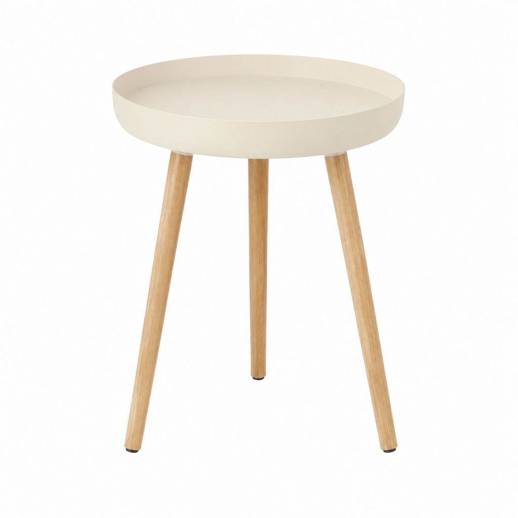 Beistelltisch Weiß MDF Massivholz Eiche Rund Ø 40 cm Höhe 52 cm