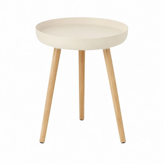 Beistelltisch Weiß MDF Massivholz Eiche Rund Ø 40 cm Höhe 52 cm