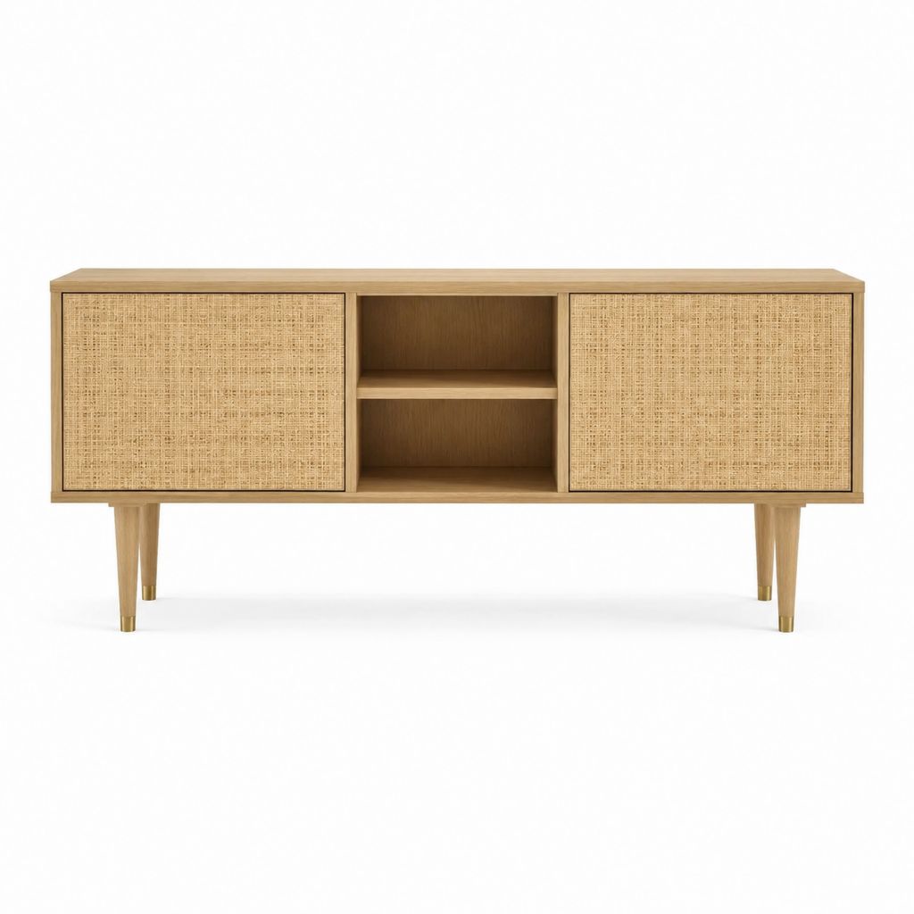 TV-Lowboard Naturbraun mit Rattan rechteckig 160 x 40 x 75 cm
