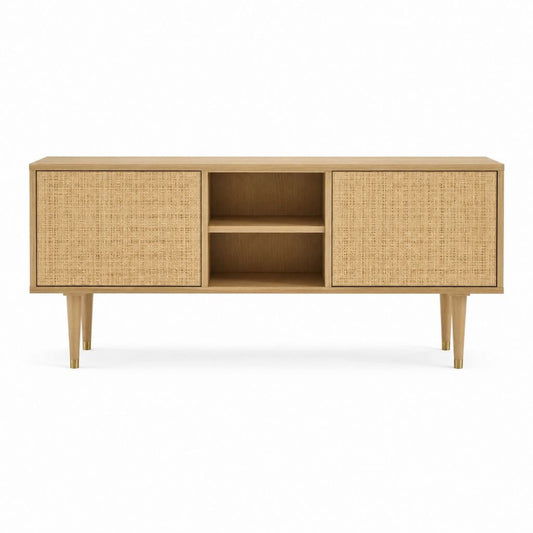 TV-Lowboard Naturbraun mit Rattan rechteckig 160 x 40 x 75 cm