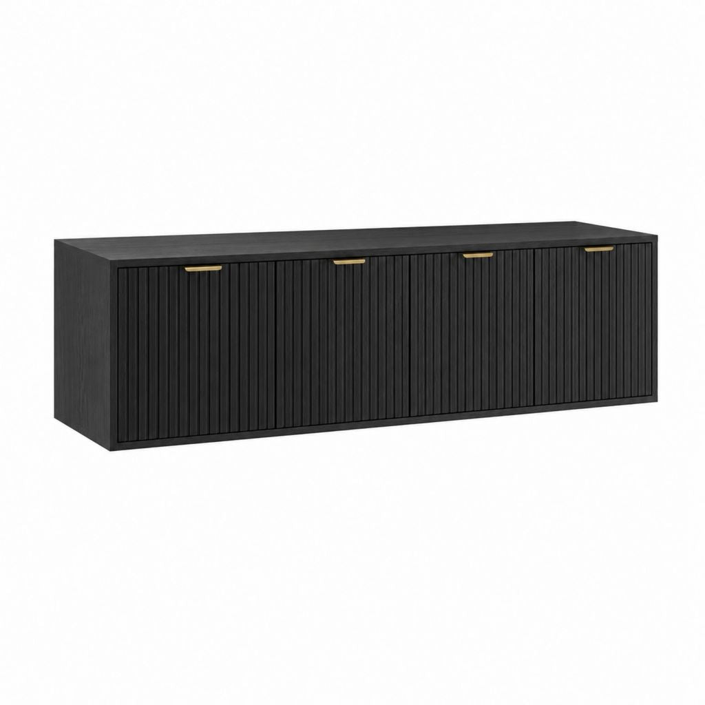 TV-Lowboard TV-Schrank Schwarz aus MDF rechteckig 180 x 40 x 60 cm mit 4 Türen