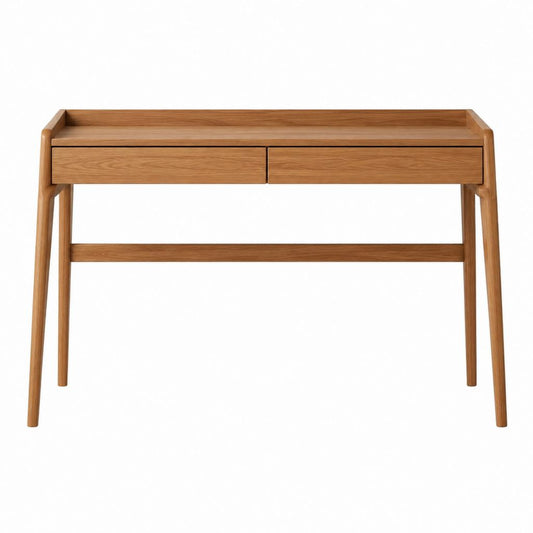 Schreibtisch aus massivem Eichenholz Natur rechteckig mit 2 Schubladen 120 x 60 x 75 cm