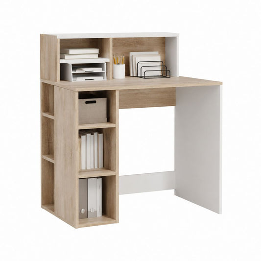Schreibtisch mit Regalaufsatz Eiche-Optik Weiß Spanplatte rechteckig 120 x 60 x 150 cm